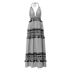 Dodo Bar Or Black & White Maxi Halter Dress With Tassel Trim